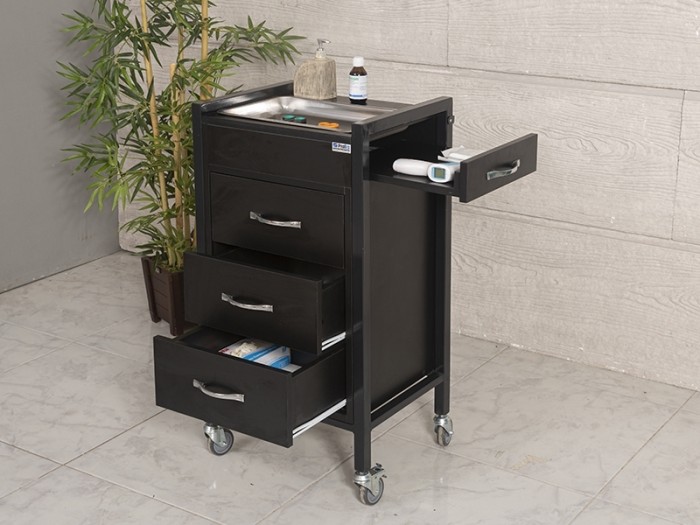 regal cihaz taşıma ve setup sehpası | 4 Çekmeceli küvetli siyah regal cihaz taşıma ve setup sehpası | 4 Çekmeceli küvetli siyah